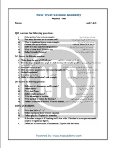 9th Physics Test: Units 1-3 (2024-25). Measurement, Kinematics, Dynamics. Punjab Board.