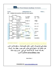 9th Math Unit 3 Test