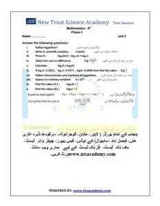 9th Math Unit 3 Test