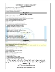 9th Class Biology guess paper for Lahore board exams. Important questions to help you score high.
