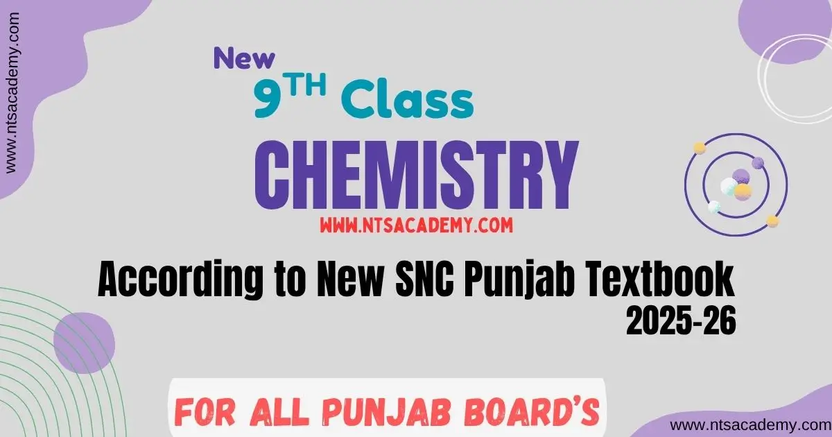 "9th Class Chem Book 2025-26 cover: Periodic table, molecules, lab tools. New syllabus for Punjab Board."
