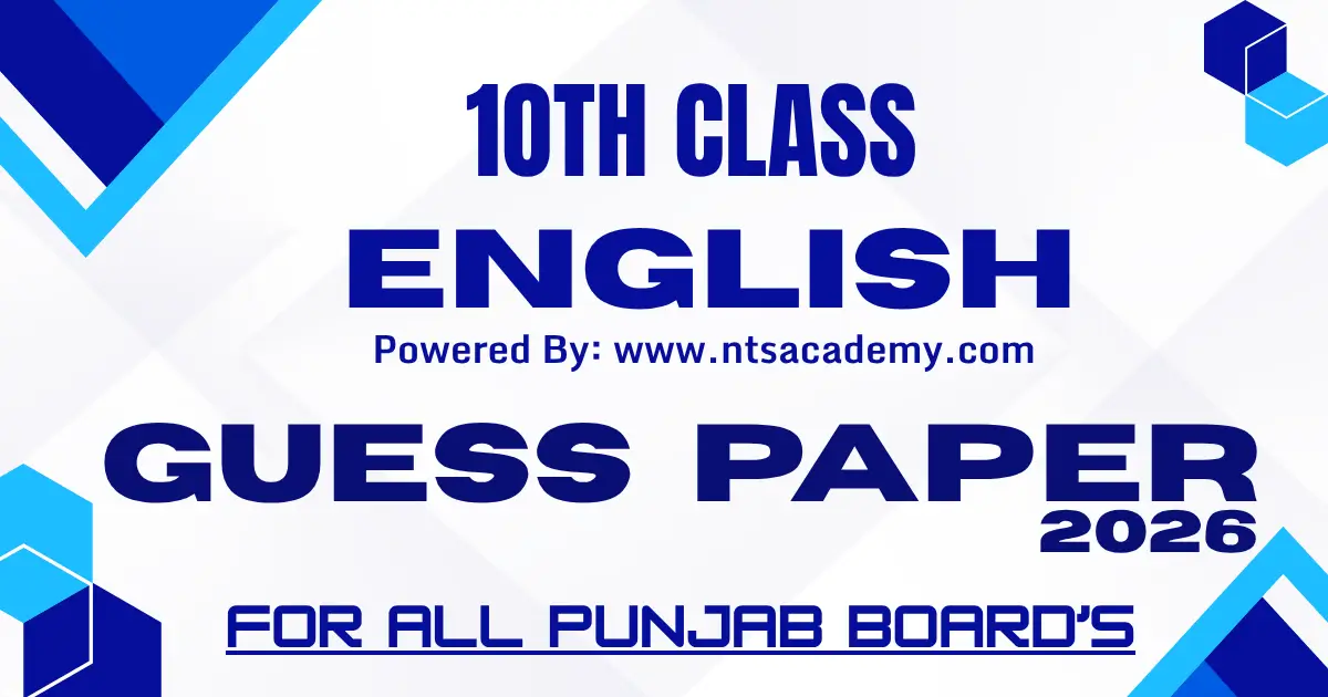 Document titled 10th Class English Guess Paper for the 2026 academic year.