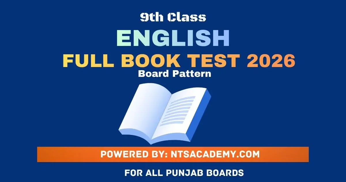 9th Class English Full Book Test 2026 cover following the official Board Pattern.