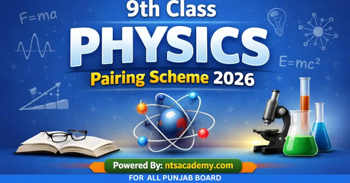 9th Class Physics Pairing Scheme 2026 showing chapter weightage and paper pattern.