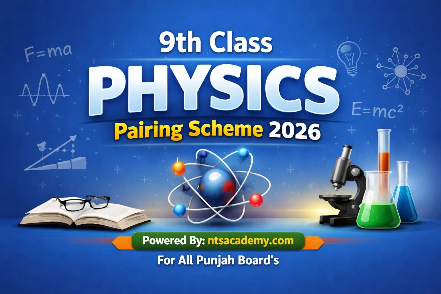 9th Class Physics Pairing Scheme 2026 table showing chapter-wise marks and question distribution.
